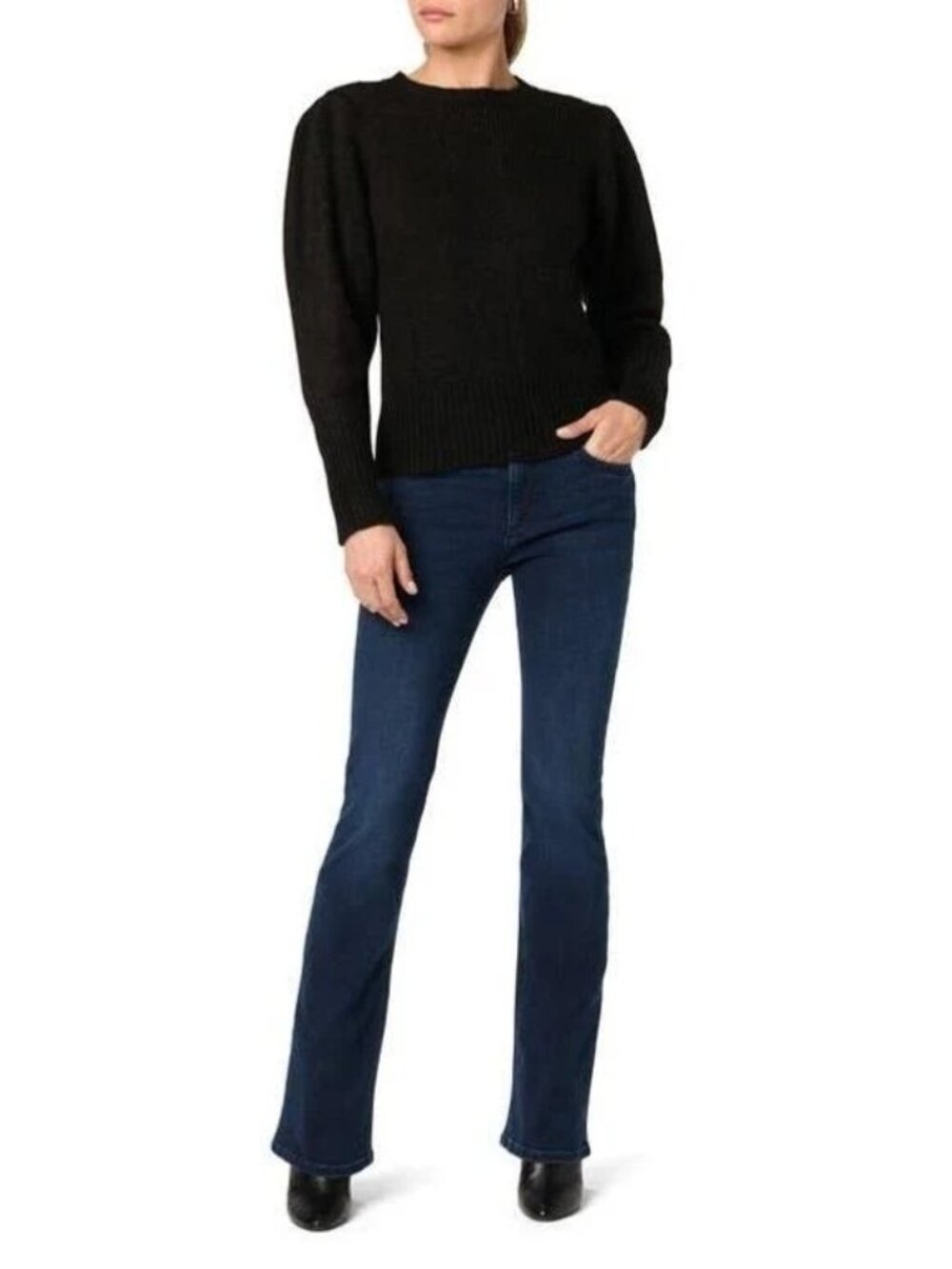 NWT Joes Black Crewneck Sweater Womens XL Acrylic Blend Ribbed Hem Puff Sleeves